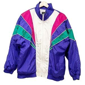 VTG 90s Cabazon Size L Windbreaker Jacket Colorblock Retro Track Jewel Tone Y2k